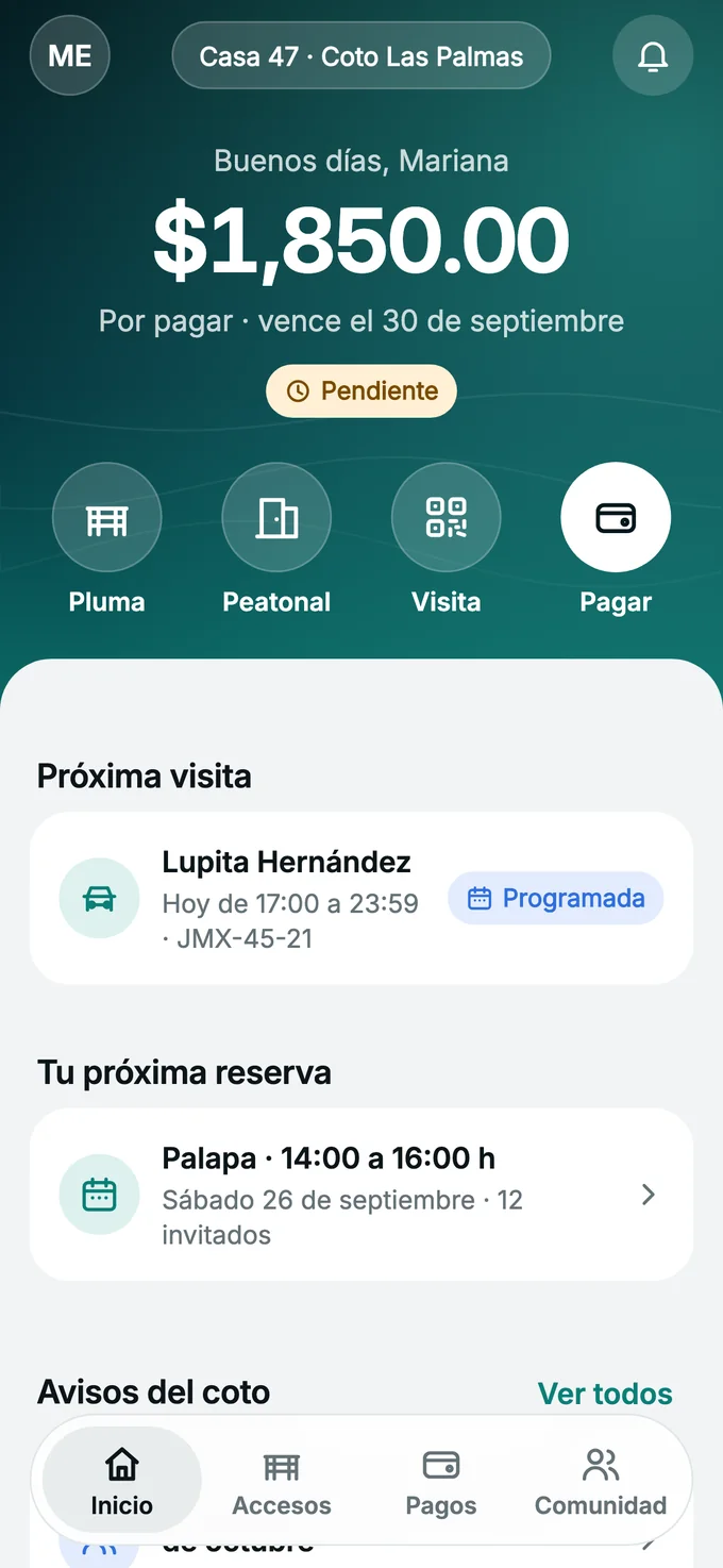 Inicio del residente con su saldo